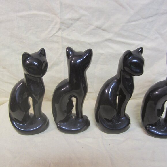 VTG CERAMIC BLACK CATS W/GREEN HANDPAINTED EYES, ELEGANT CATS price is each - Picture 5 of 9